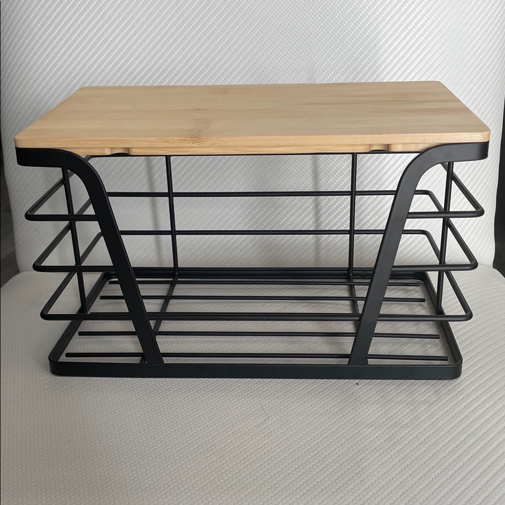 Black Metal and Wood Wall Shelf